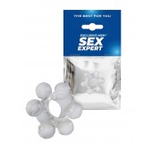 Прозрачное эластичное эрекционное кольцо с 6 шариками - Sex Expert - в Волжском купить с доставкой