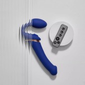 Синий безремневой страпон Multi Orgasm Bendable Strap-On size XL с клиторальной стимуляцией - Strap-on-me - купить с доставкой в Волжском