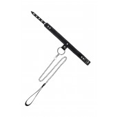 Черный узкий однослойный ошейник с серебристым поводком-цепочкой - Pecado - купить с доставкой в Волжском