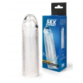 Прозрачная закрытая насадка на пенис с ребрышками - 16 см. - Sex Expert - в Волжском купить с доставкой