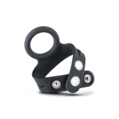 Черное эрекционное кольцо с подхватом мошонки на кнопках VS6 - Blush Novelties - в Волжском купить с доставкой