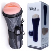 Телесный мастурбатор-вагина в черной колбе с вибрацией - Boys of Toys - в Волжском купить с доставкой