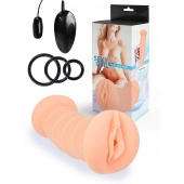 Телесный двусторонний мастурбатор с вибропулей и эрекционными кольцами в комплекте - Sexy Girl - в Волжском купить с доставкой