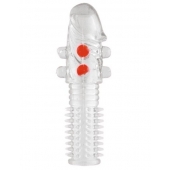 Гелевая прозрачная насадка с шариками и шипами - 14 см. - Toyfa Basic - в Волжском купить с доставкой