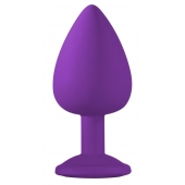 Большая фиолетовая анальная пробка Emotions Cutie Large с голубым кристаллом - 10 см. - Lola Games - купить с доставкой в Волжском