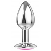 Малая серебристая анальная пробка Diamond Pink Sparkle Small с розовым кристаллом - 7 см. - Lola Games - купить с доставкой в Волжском