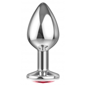 Большая серебристая анальная пробка Diamond Red Sparkle Large с красным кристаллом - 8 см. - Lola Games - купить с доставкой в Волжском