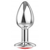 Малая серебристая анальная пробка Diamond Red Sparkle Small с красным кристаллом - 7 см. - Lola Games - купить с доставкой в Волжском