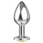 Большая серебристая анальная пробка Diamond Yellow Sparkle Large с жёлтым кристаллом - 8 см. - Lola Games - купить с доставкой в Волжском
