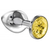 Большая серебристая анальная пробка Diamond Yellow Sparkle Large с жёлтым кристаллом - 8 см. - Lola Games - купить с доставкой в Волжском