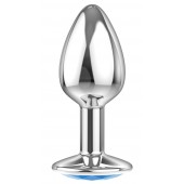 Малая серебристая анальная пробка Diamond Light blue Sparkle Small с голубым кристаллом - 7 см. - Lola Games - купить с доставкой в Волжском