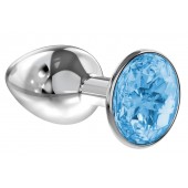 Малая серебристая анальная пробка Diamond Light blue Sparkle Small с голубым кристаллом - 7 см. - Lola Games - купить с доставкой в Волжском