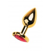 Золотистая анальная пробка с кристаллом-сердцем - 7,5 см. - ToyFa - купить с доставкой в Волжском