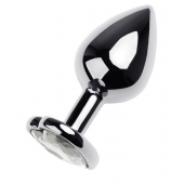 Серебристая анальная пробка с прозрачным кристаллом-сердцем - 8 см. - ToyFa - купить с доставкой в Волжском