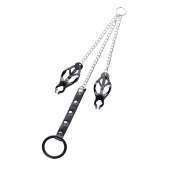 Черно-серебристые зажимы для сосков с кольцом для пениса TOYFA Metal - ToyFa - купить с доставкой в Волжском