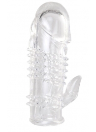 Прозрачная гелевая насадка с шипами и клиторальным отростком - 13 см. - Toyfa Basic - в Волжском купить с доставкой