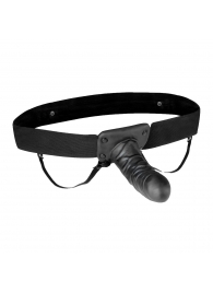 Чёрный полый страпон с вибрацией Unisex Vibrating Hollow Strap-On - 14 см. - Lux Fetish - купить с доставкой в Волжском