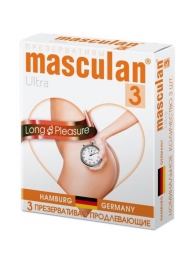 Розовые презервативы Masculan Ultra Long Pleasure с колечками, пупырышками и продлевающим эффектом - 3 шт. - Masculan - купить с доставкой в Волжском