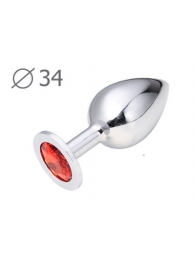 Коническая серебристая анальная втулка с красным кристаллом - 8,2 см. - Anal Jewelry Plug - купить с доставкой в Волжском