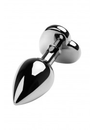 Серебристая коническая анальная пробка с красным кристаллом-сердечком - 7 см. - ToyFa - купить с доставкой в Волжском