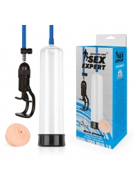 Прозрачная вакуумная помпа Sex Expert с насадкой-вагиной - Sex Expert - в Волжском купить с доставкой