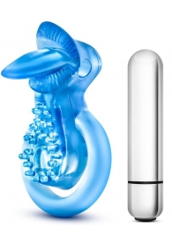 Голубое эрекционное виброкольцо 10 Function Vibrating Tongue Ring - Blush Novelties - в Волжском купить с доставкой