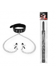 Черный ошейник с зажимами на соски на цепочке - Notabu - купить с доставкой в Волжском