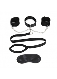 Чёрный ошейник с наручниками и поводком Collar Cuffs   Leash Set - Lux Fetish - купить с доставкой в Волжском