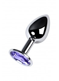 Серебристая конусовидная анальная пробка с фиолетовым кристаллом - 7 см. - ToyFa - купить с доставкой в Волжском