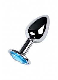 Серебристая конусовидная анальная пробка с голубым кристаллом - 7 см. - ToyFa - купить с доставкой в Волжском