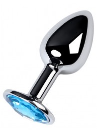 Серебристая конусовидная анальная пробка с голубым кристаллом - 7 см. - ToyFa - купить с доставкой в Волжском