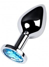 Серебристая конусовидная анальная пробка с голубым кристаллом - 8 см. - ToyFa - купить с доставкой в Волжском