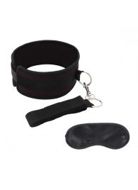 Черный ошейник с длинным поводком Collar and Leash Set - Lux Fetish - купить с доставкой в Волжском