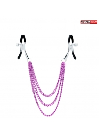 Оригинальные зажимы на соски с тройной розовой цепочкой - Notabu - купить с доставкой в Волжском