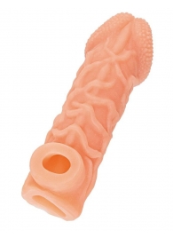 Телесная закрытая насадка с венками Cock Sleeve Size S - 13,8 см. - KOKOS - в Волжском купить с доставкой