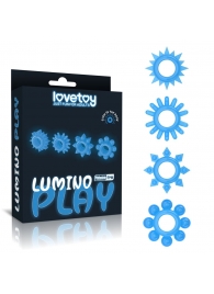 Набор из 4 голубых, светящихся в темноте эрекционных колец Lumino Play - Lovetoy - в Волжском купить с доставкой