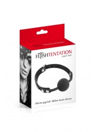 Черный силиконовый кляп-шарик на ремешках - Fetish Tentation - купить с доставкой в Волжском
