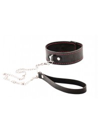 Черный широкий ошейник с красной строчкой и поводком - Crazy Handmade - купить с доставкой в Волжском