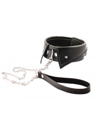 Черный ошейник-воротничок с металлическим поводком - Crazy Handmade - купить с доставкой в Волжском