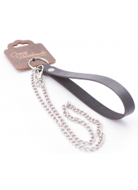 Серебристый металлический поводок с кожаной черной ручкой - 80 см. - Crazy Handmade - купить с доставкой в Волжском