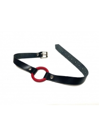 Красный кляп-кольцо на черных кожаных ремешках - БДСМ Арсенал - купить с доставкой в Волжском