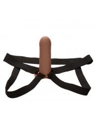 Коричневый фаллопротез из силикона Extension with Harness - 15,75 см. - California Exotic Novelties - купить с доставкой в Волжском