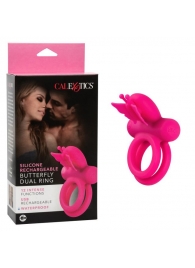 Розовое эрекционное виброкольцо Silicone Rechargeable Dual Butterfly Ring - California Exotic Novelties - в Волжском купить с доставкой