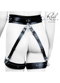 Черный кожаный пояс с гартерами - S-M - Notabu - купить с доставкой в Волжском