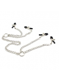 Серебристые зажимы для сосков и половых губ на тонкой цепочке - Notabu - купить с доставкой в Волжском