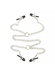 Серебристые зажимы для сосков и половых губ на тонкой цепочке - Notabu - купить с доставкой в Волжском