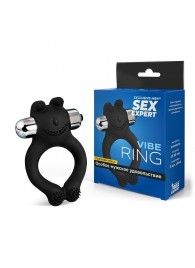 Черное силиконовое эрекционное виброкольцо Sex Expert - Sex Expert - в Волжском купить с доставкой