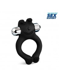 Черное силиконовое эрекционное виброкольцо Sex Expert - Sex Expert - в Волжском купить с доставкой