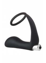 Черное эрекционное кольцо с вибропробкой Vibrating Anal Plug With Cockring - Dream Toys - в Волжском купить с доставкой