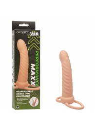 Телесная насадка для двойного проникновения Rechargeable Ribbed Dual Penetrator с вибрацией - California Exotic Novelties - купить с доставкой в Волжском